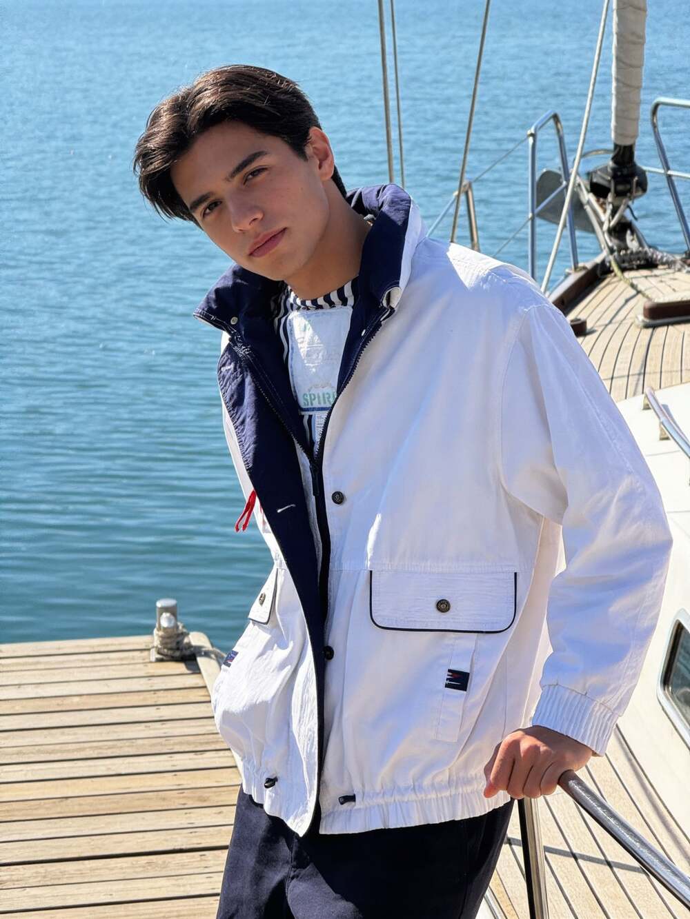 Vintage Old School Spirit Nautical Sailing Jacket White Navy Size M